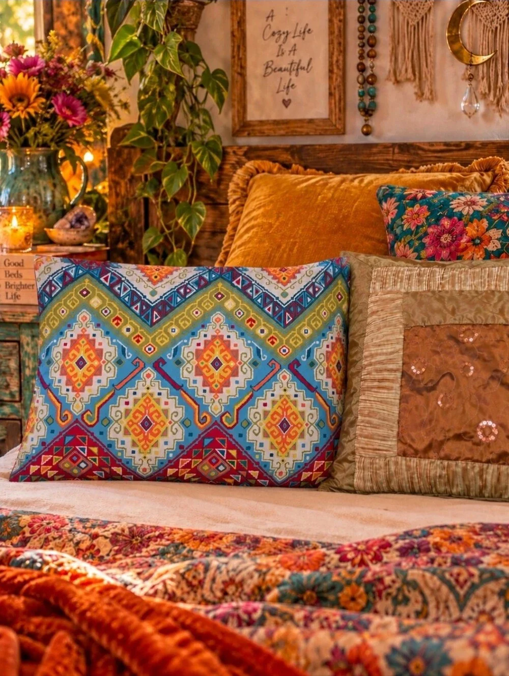 4/$15 26x36 Azalea Skye Boho Pillow Sham | Colorful Maximalist Eclectic Folk Art